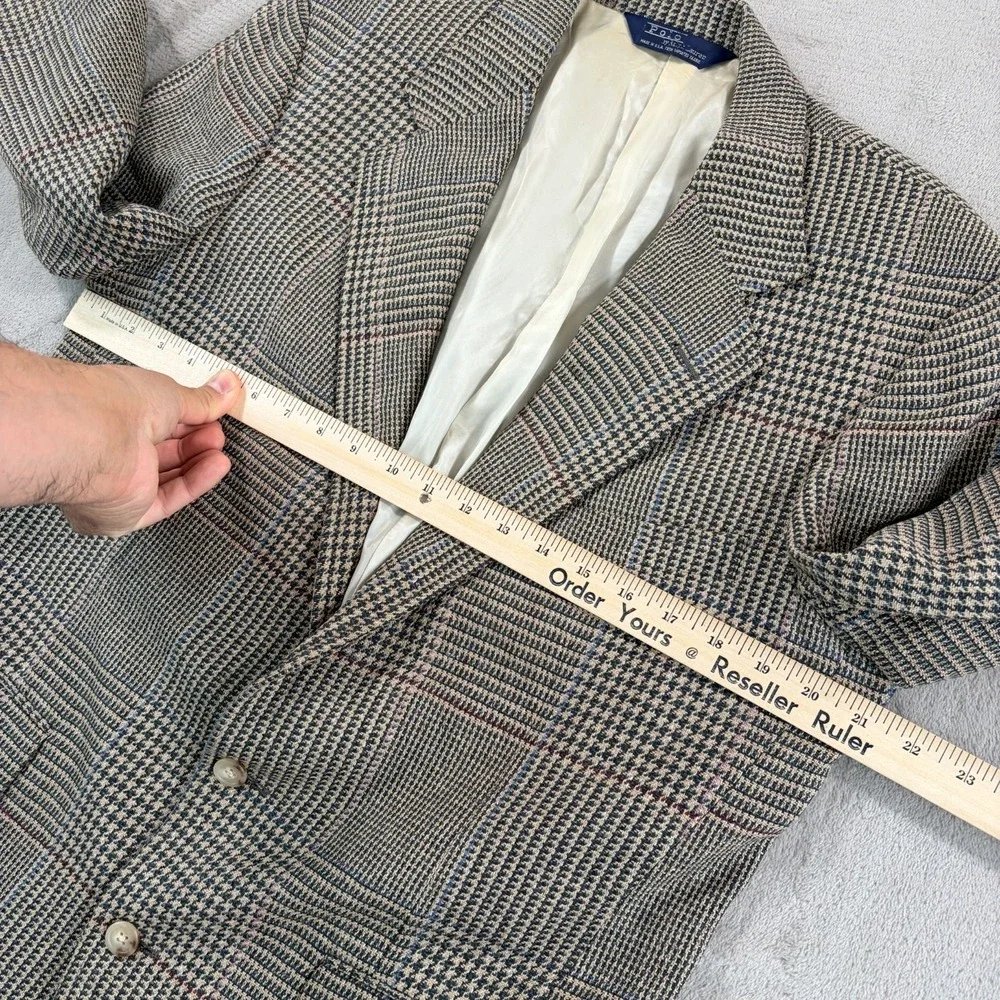 VTG Polo Ralph Lauren Blazer Jacket 42 Glen Check Silk Linen Wool 80s 90s USA